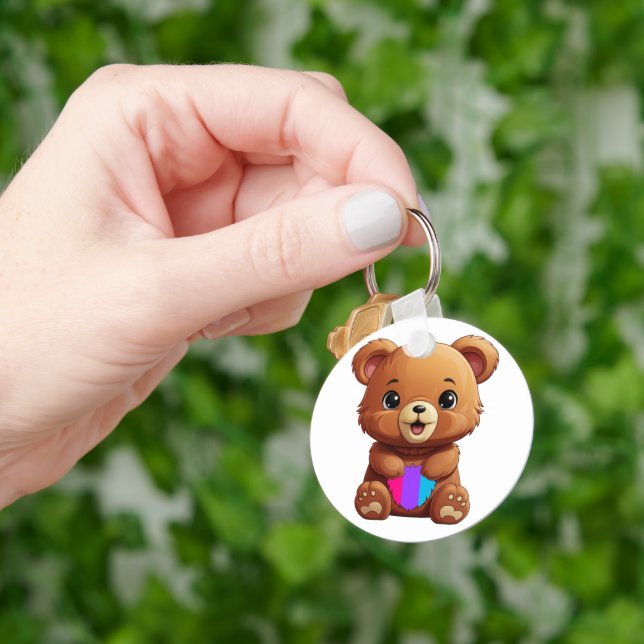 Chaveiro Bandeira do Orgulho Andrógino Fofa com Urso Segura (Mão)