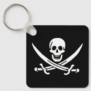 Chaveiro Bandeira do Pirata de Crânio e Espadas de Calico J