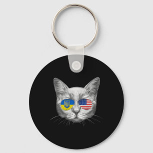 Chaveiro Bandeira dos EUA da Ucrânia Raízes Gato Ucraniano