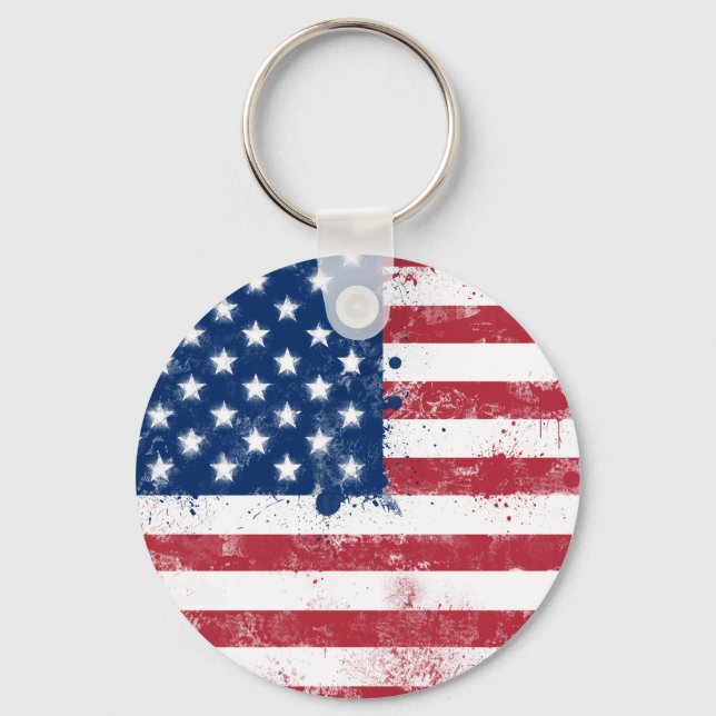 Chaveiro Bandeira Pintada por Splatter dos EUA (Frente)
