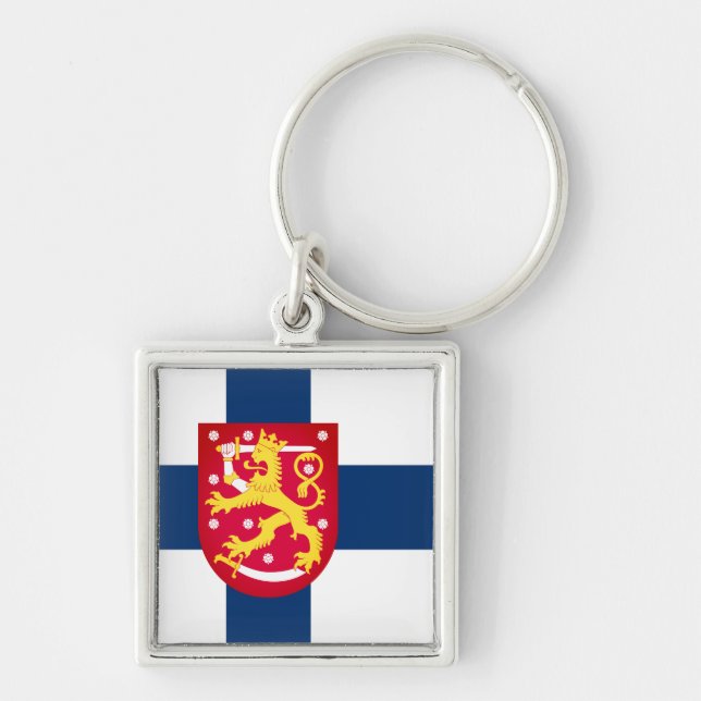 Chaveiro Bandeira Suomi com casaco de armas sobrepostas (Frente)