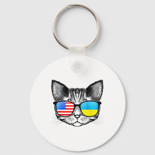 Chaveiro Bandeira Ucrânia EUA Raízes Gato Ucraniano America