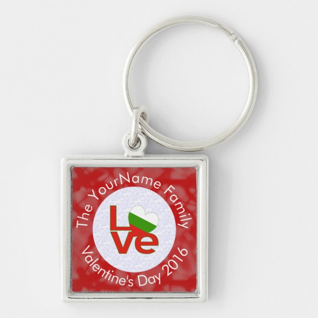 Chaveiro Bandeira Vermelha Búlgara LOVE Personalizada  (Frente)