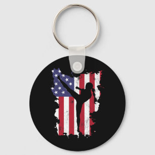 Chaveiro Bandeira Vintage 4 De Julho EUA Kickboxing Mulhere