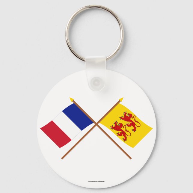 Chaveiro Bandeiras cruzadas de França e Hautes-Pyrénées (Frente)