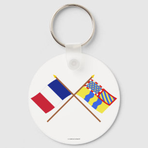 Chaveiro Bandeiras cruzadas de France e de Saône-et-Loire