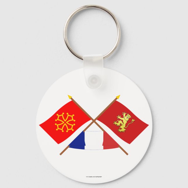 Chaveiro Bandeiras cruzadas de Midi-Pyrénées e Aveyron (Frente)