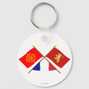 Chaveiro Bandeiras cruzadas de Midi-Pyrénées e de Aveyron