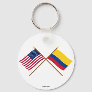 Chaveiro Bandeiras cruzadas dos EUA e da Colômbia