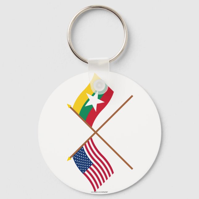 Chaveiro Bandeiras cruzadas dos EUA e de Mianmar (Frente)