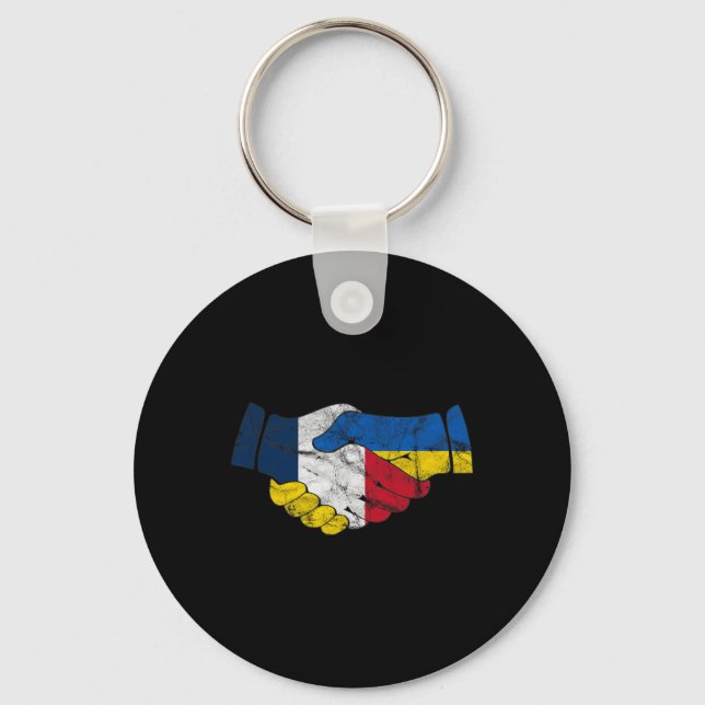 Chaveiro Bandeiras De Apertos De Mão De Amizade França E Uc (Frente)
