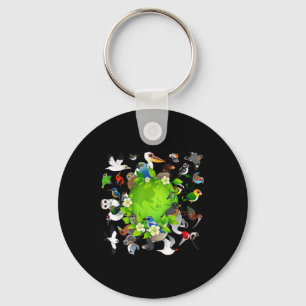Chaveiro Bando De Pássaros De Cartoon Ao Redor Da Terra _ D
