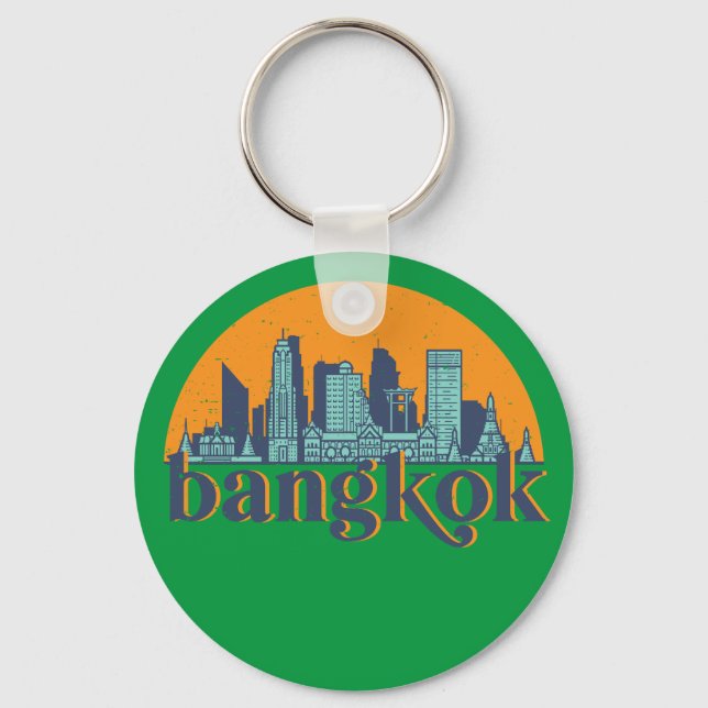 Chaveiro Bangkok Tailândia Retro City Skyline Cityscape Art (Frente)