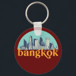 Chaveiro Bangkok Tailândia Vintage City Skyline Cityscape<br><div class="desc">Design com lindas linhas do horizonte, atração turística e arte de paisagem urbana, arranha-céu Legal e ilustração da silhueta de construção para turistas e viajantes. Perfeito como lembrança para trazer de volta para casa quando viaja pelo mundo. Guarde a memória do seu viagem e as suas férias com a família...</div>