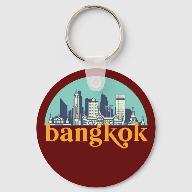 Chaveiro Bangkok Tailândia Vintage City Skyline Cityscape (Frente)