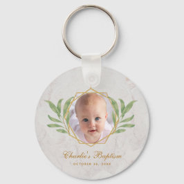 Chaveiro Baptism Greenery Foto Botânica Marble Geométrico