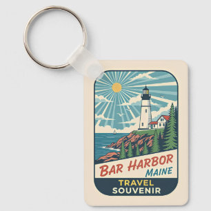 Chaveiro Bar Harbor, Maine Farol Retro 1950s