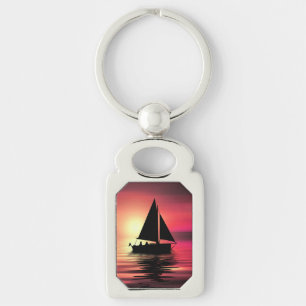 Chaveiro Barco à Vela ao Pôr do Sol no Mar Projeto de Arte