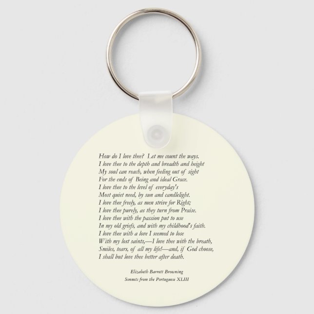 Chaveiro Barrett Browning - Sonnets dos portugueses 43 (Frente)