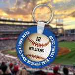 Chaveiro Baseball de Nome da Equipe do Número de Nome Perso<br><div class="desc">Nome personalizado,  número,  nome da equipe e presente de beisebol de mensagem. Você pode personalizar a cor de fundo para corresponder à sua equipe favorita. Projetado por Thisnotme©</div>