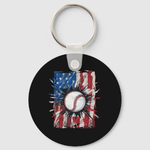 Chaveiro Baseball Patriótico 4 De Julho Homens EUA Bandeira