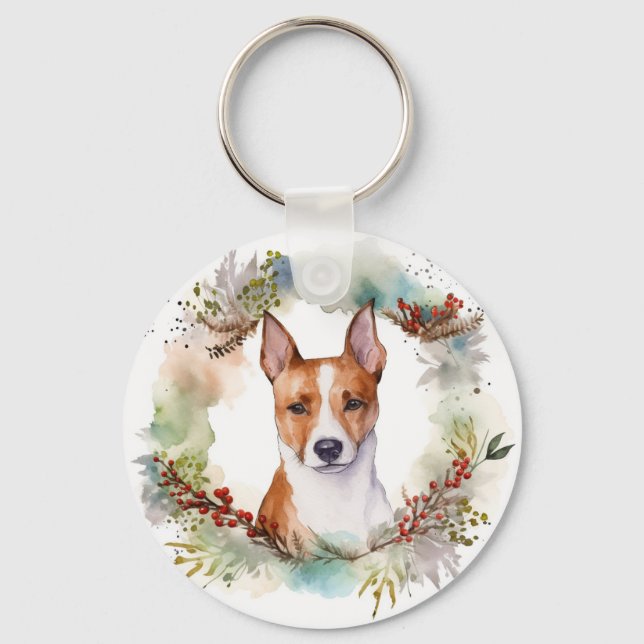 Chaveiro Basenji Christmas Wreath Festivo Pup (Frente)