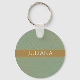Chaveiro Basil Verde Dourado Quatrefoil Personalizado 