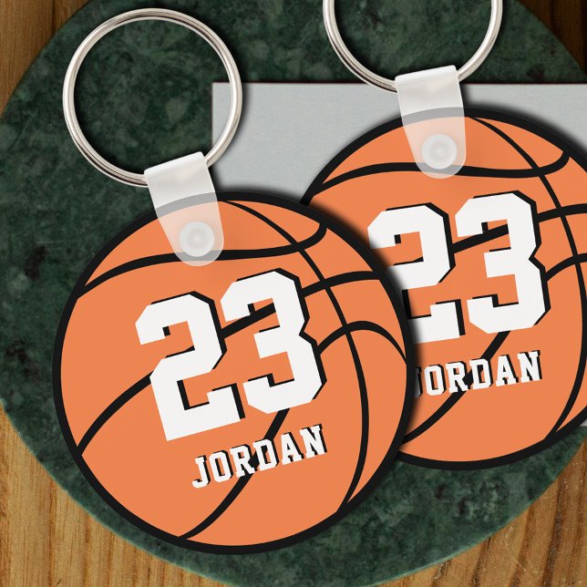 Chaveiro Basquete Bola Laranja Nome Personalizado & Número  (Criador carregado)