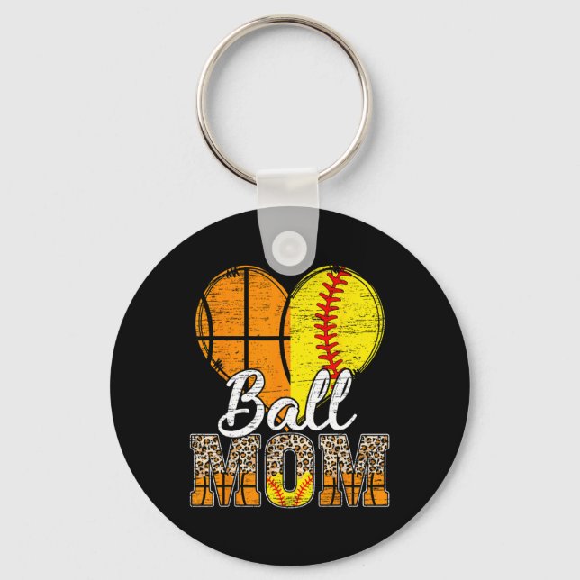 Chaveiro Basquete Mãe Coração Softball Mãe Leopardo Mãe" (Frente)