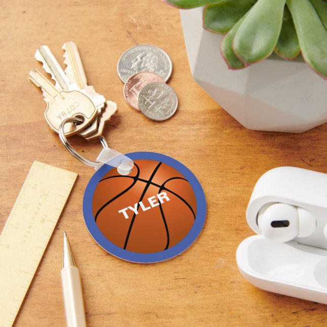 Chaveiro Basquetebol, Nome em Branco sobre Azul (Mesa)