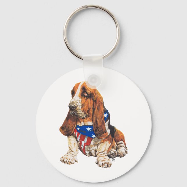 Chaveiro Basset Hound Patriótico Americano (Frente)