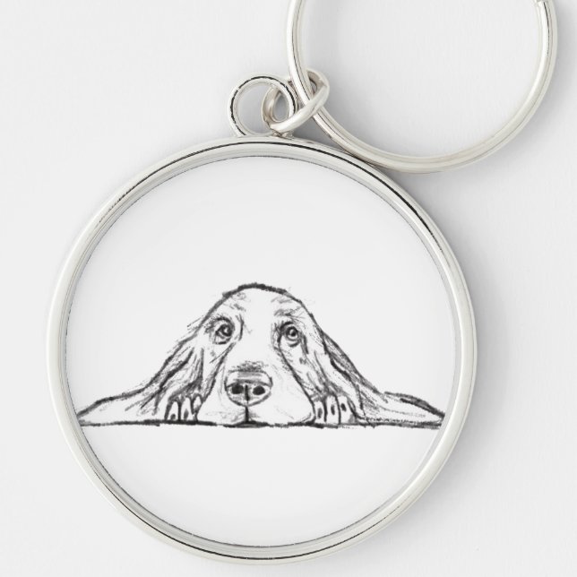 Chaveiro basset hound preto branco simples olhos de cachorr (Frente)