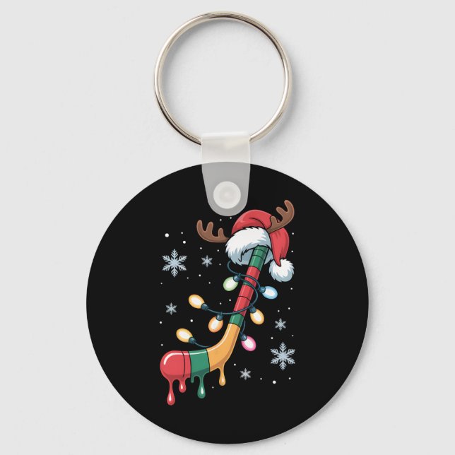 Chaveiro Bastão de Hóquei Pingando Chapéu de Natal Festa  (Frente)