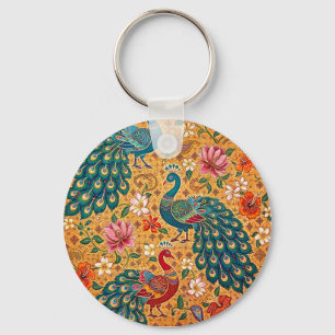 Chaveiro Batik Autêntico do Pavão do Ceilão -Sri Lanka