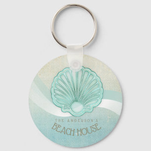Chaveiro Beach House Clam Shell Aqua Blue ID623