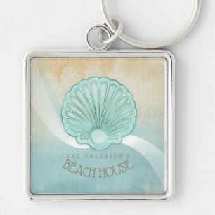 Chaveiro Beach House Clam Shell Aqua Blue ID623