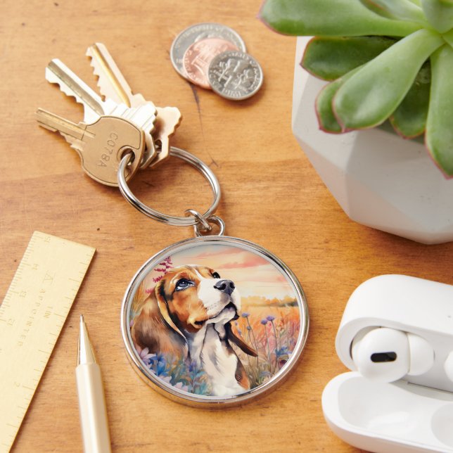 Chaveiro Beagle Dog Lover with Wildflower Meadow (Mesa)