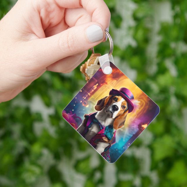 Chaveiro Beagle em fantasia vibrante (Mão)