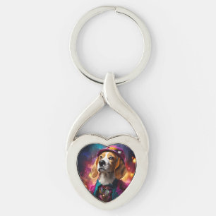 Chaveiro Beagle em um chapéu rosa