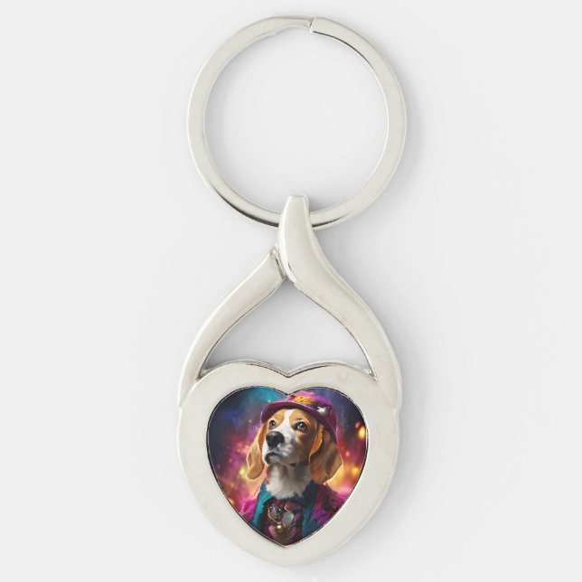 Chaveiro Beagle em um chapéu rosa (Frente)