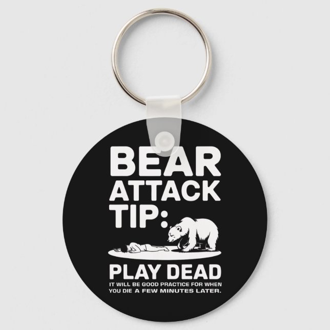 Chaveiro Bear Attack Tip Play Dead Funny Camping Hiking Des (Frente)