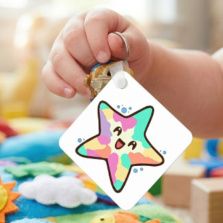 Chaveiro Bebê Estrela-do-Mar Kawaii Sorridente com Bolhas