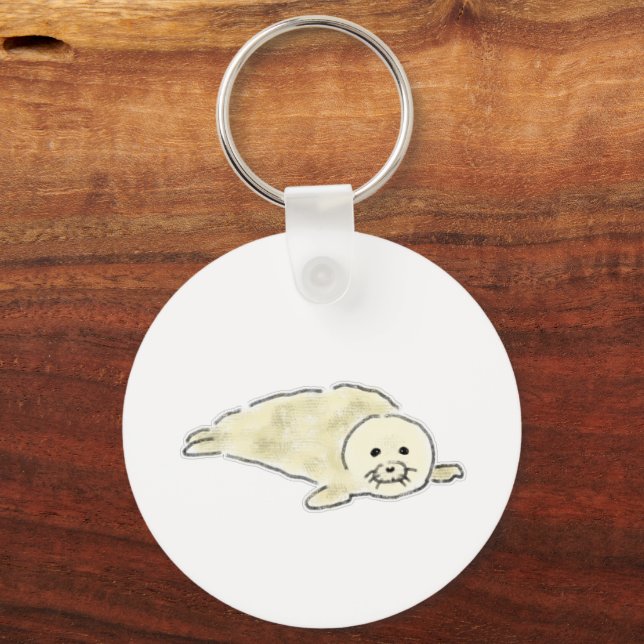 Chaveiro Bebê Foca Harpa Branca Fofa Deitada (Frente)
