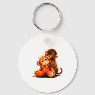 Chaveiro Bebê fofo macaco soco abraçando brinquedo de pelúc