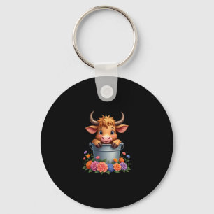 Chaveiro Bebê Fofo Vaca das Terras Altas Com flores Bezerro