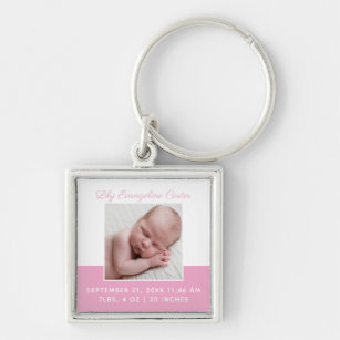 Chaveiro Bebê Garota Rosa Foto Elegante Anúncio de Nascimen
