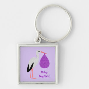 Chaveiro Bebê Grou Neutro em Roxo Personalizado