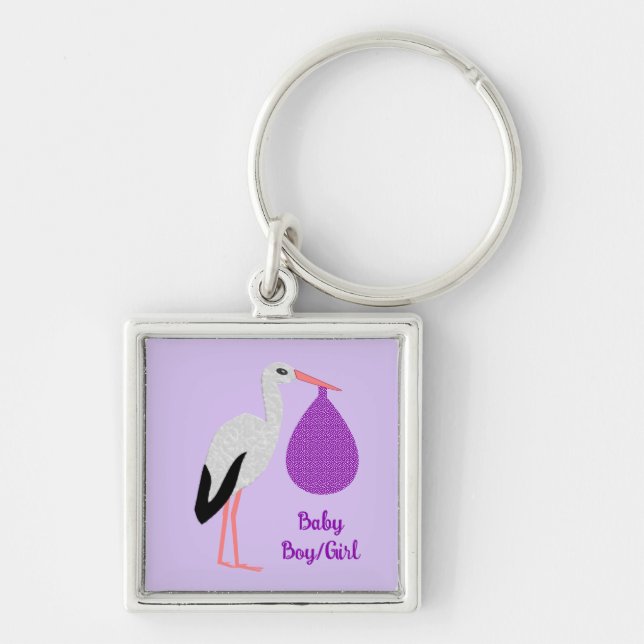 Chaveiro Bebê Grou Neutro em Roxo Personalizado (Frente)
