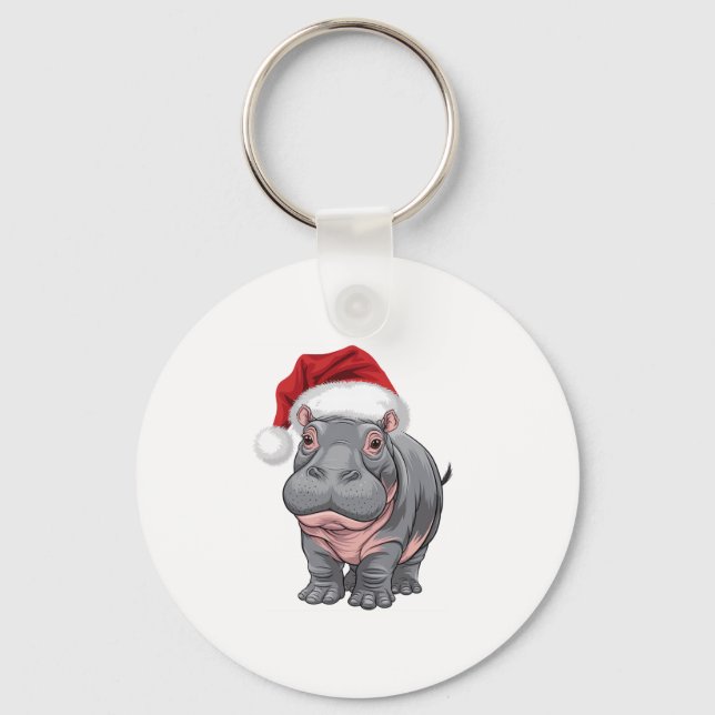Chaveiro Bebê Hippo Moo Deng Camisa De Natal Para Crianças, (Frente)