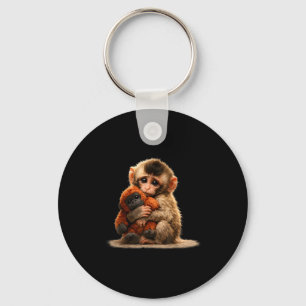 Chaveiro Bebê macaco abraçando pelúcia adorável macaco japo